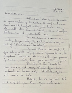 1967 handwritten letter to Father Jim from Vietnam discussing the creation of "The Reymann Foundation." Part 1